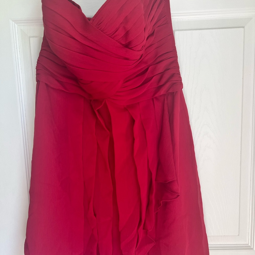 David's Bridal Red Ruched Strapless Dress